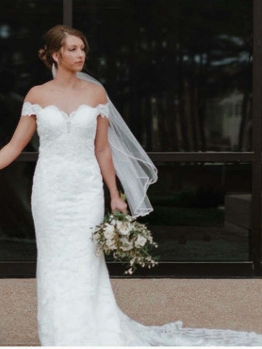 Off-Shoulder Lace Wedding Gown in White
